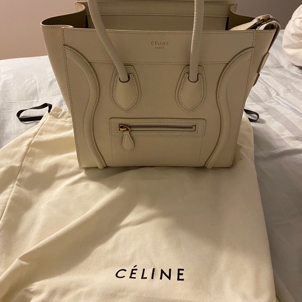 Celine white micro luggage in goatskin